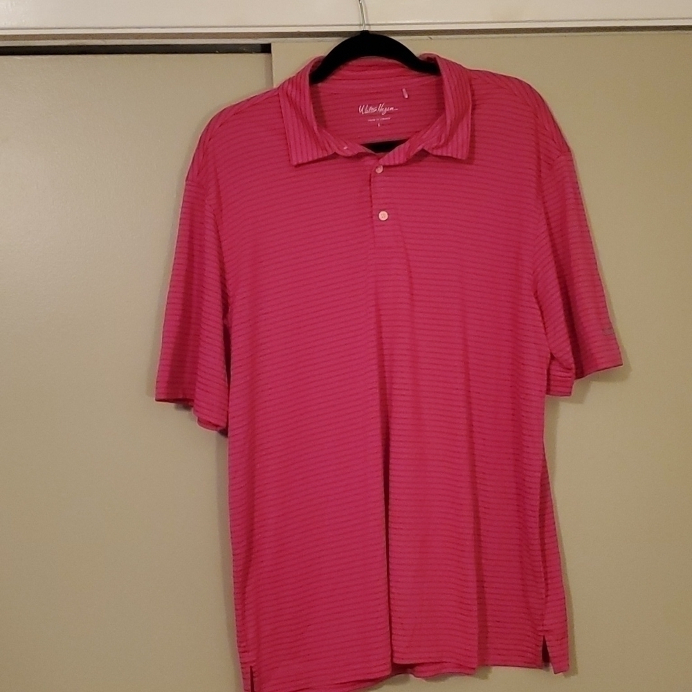 WALTER Hagen Pink Striped Golf Shirt Size Large